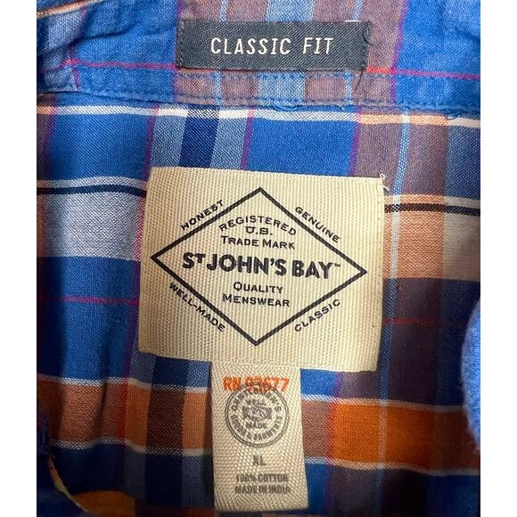 St. John’s Bay Men’s Large Plaid Cotton Shirt Classic Fit Short Sleeve Summer - Picture 3 of 11